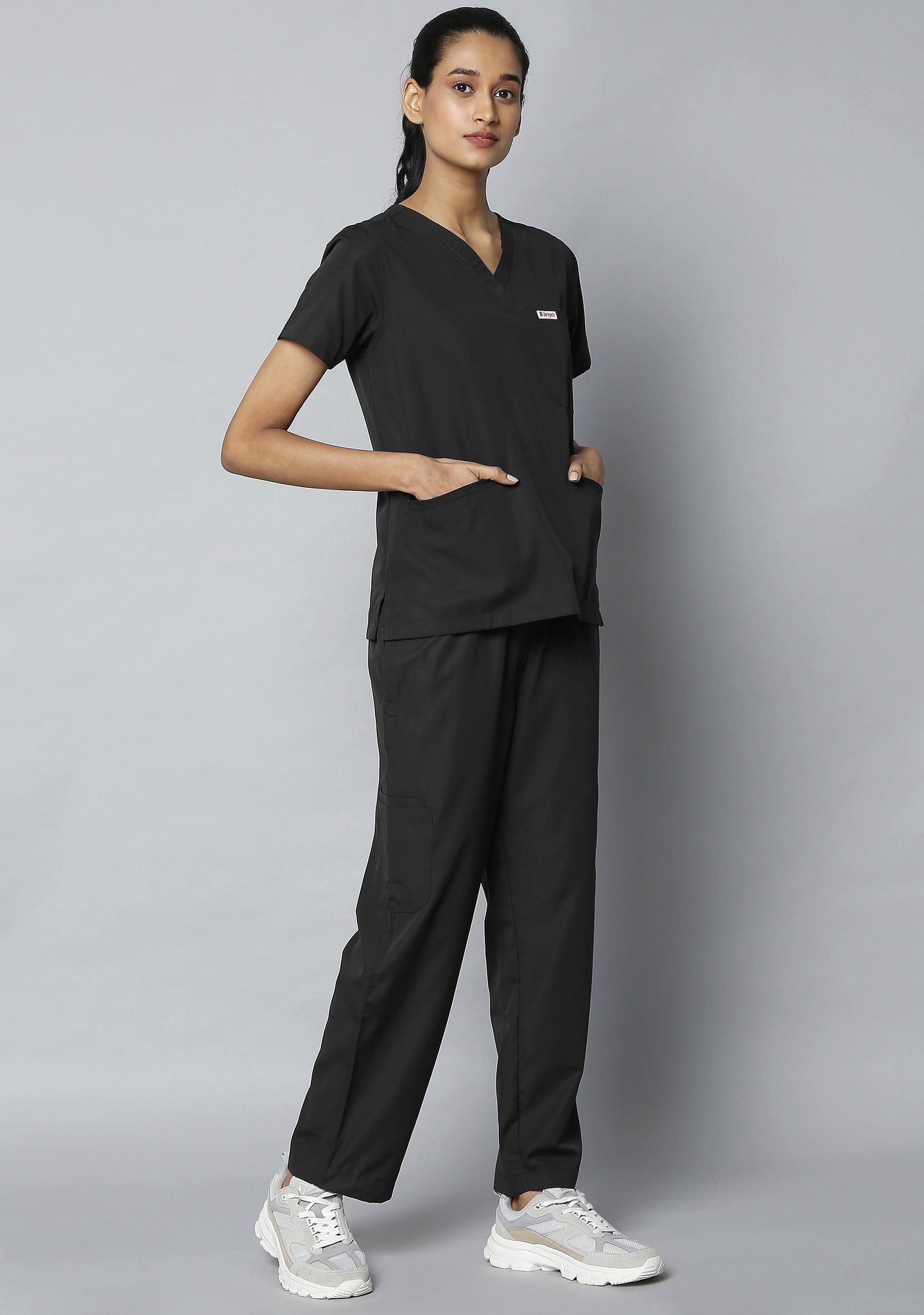 buy-classic-women-s-10-pocket-essential-black-scrub-online-knya