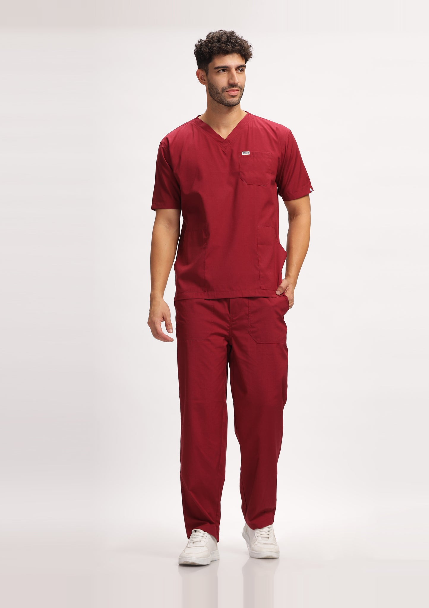 Classic Men's 3-Pocket (Maroon) Scrub Top