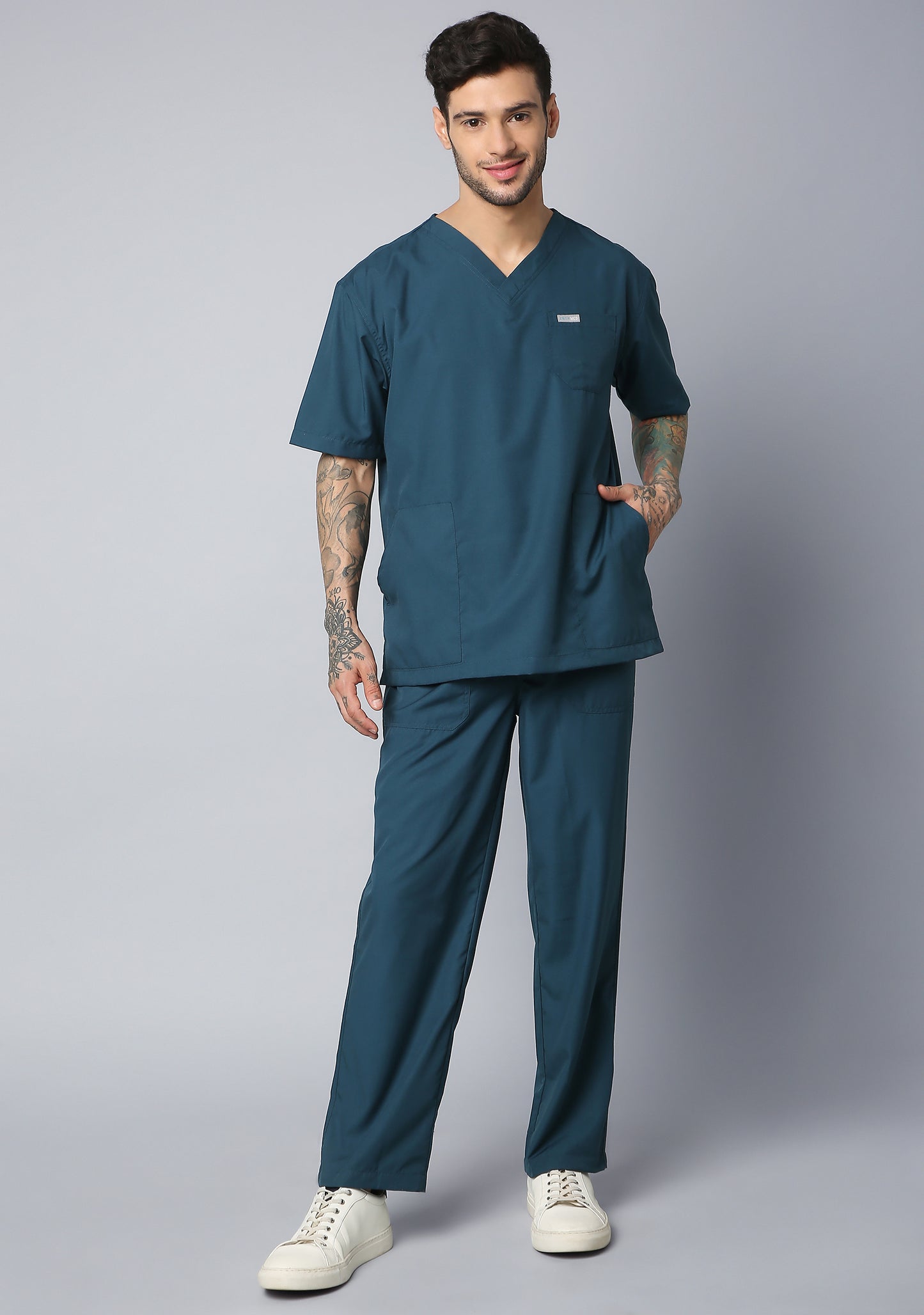 Classic Men's 3-Pocket (Forest Green) Scrub Top
