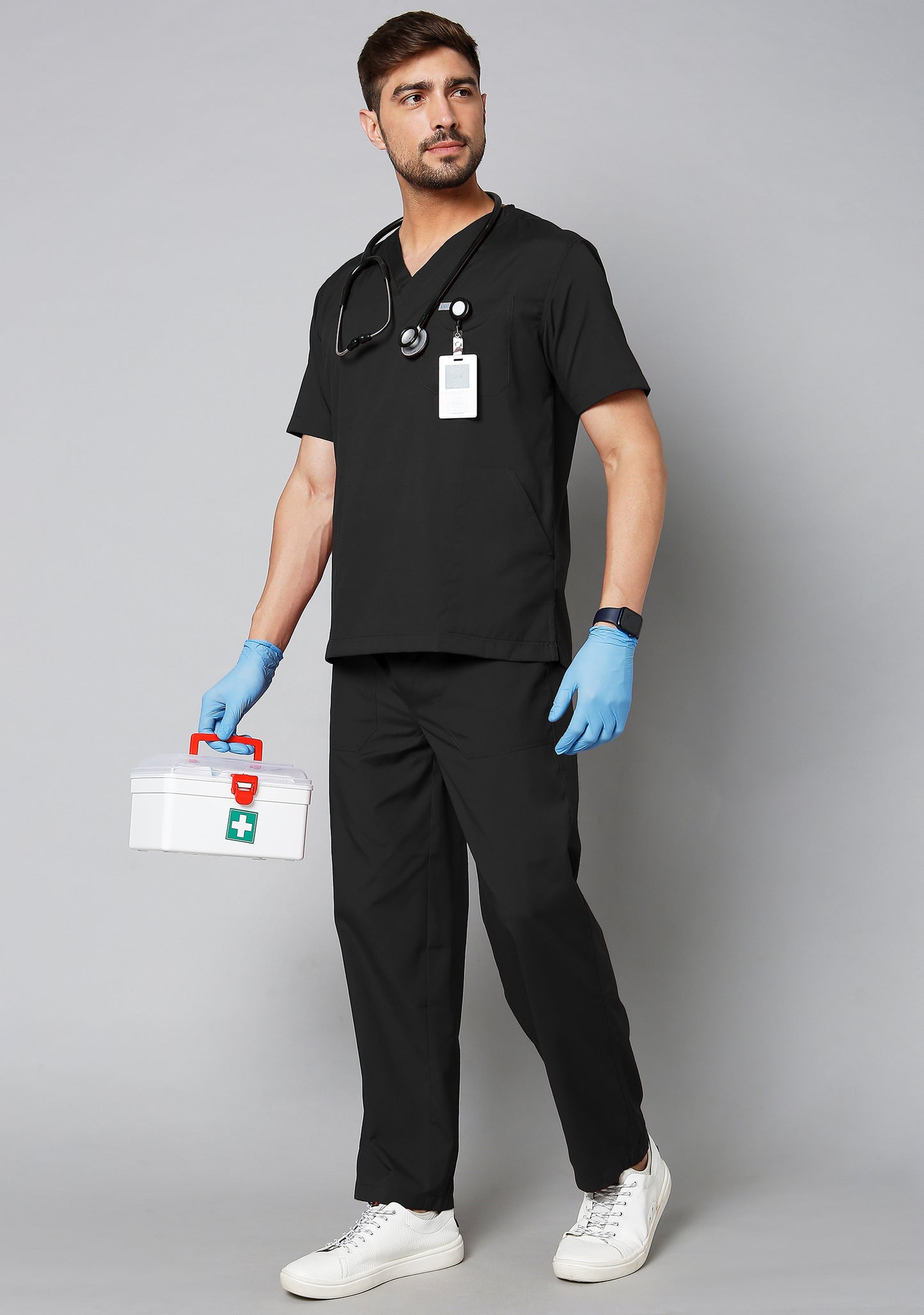 Classic Active Men's 3-Pocket (Black) Scrub Top