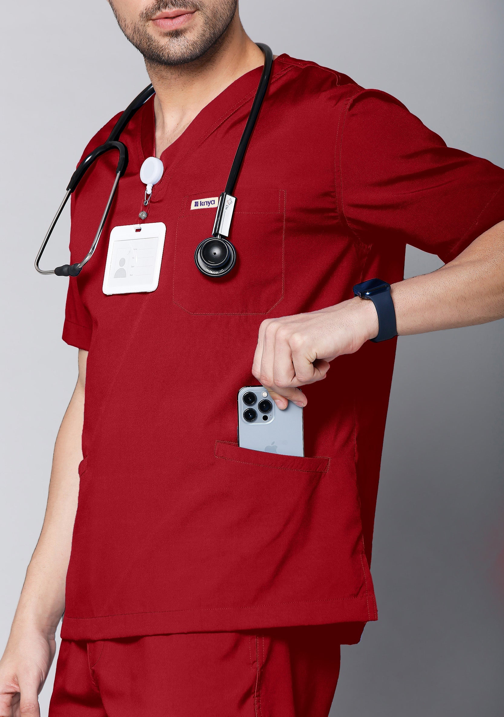 Classic Men's 10 Pocket (Maroon) Plus Size Scrub