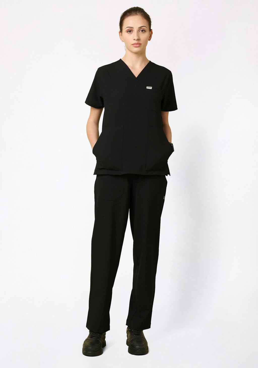 ecoflex™ Women's V-Neck (Black) Scrub.