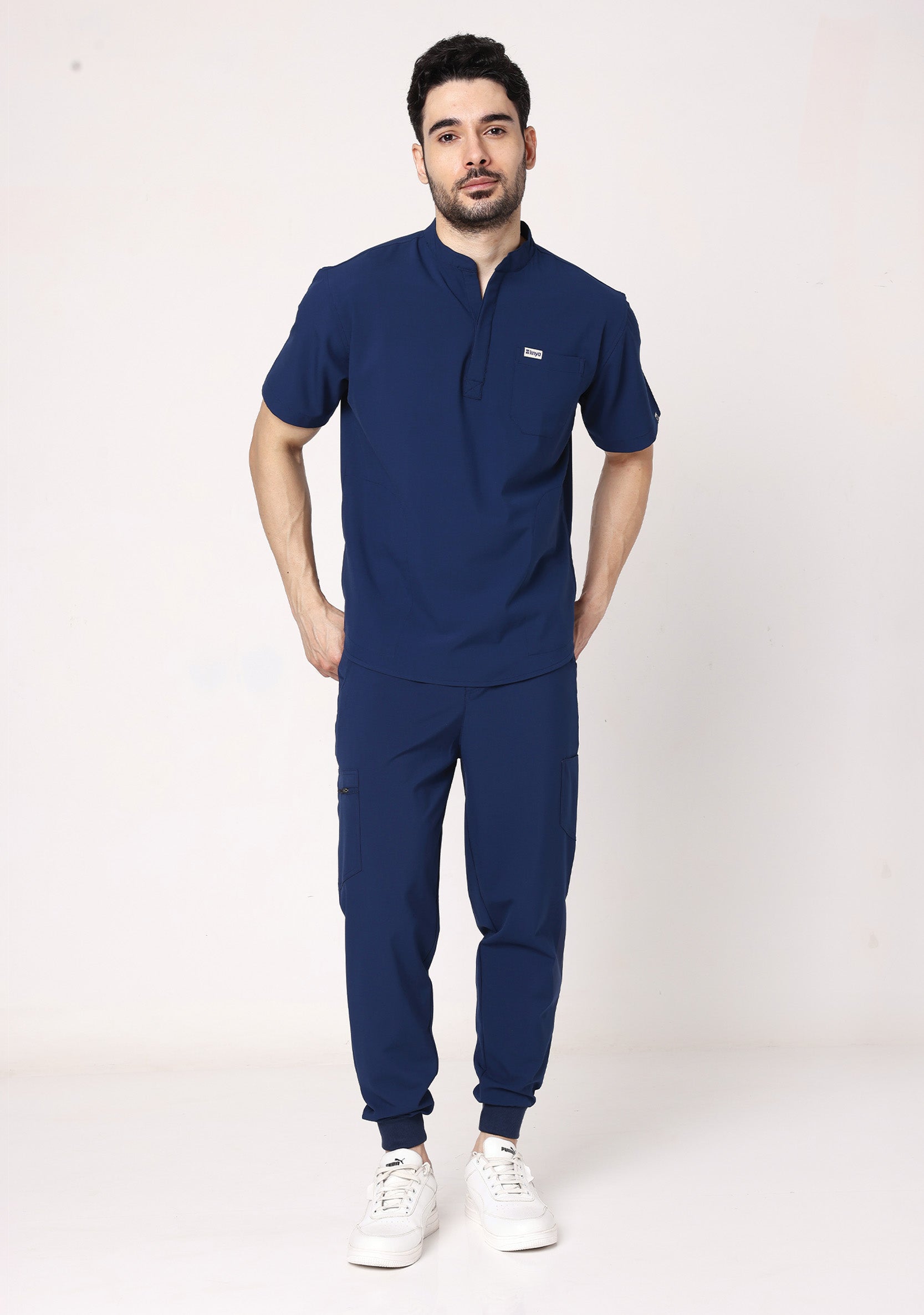 ecoflex™ Men's Mandarin Collar (Navy) Scrubs - Image 1