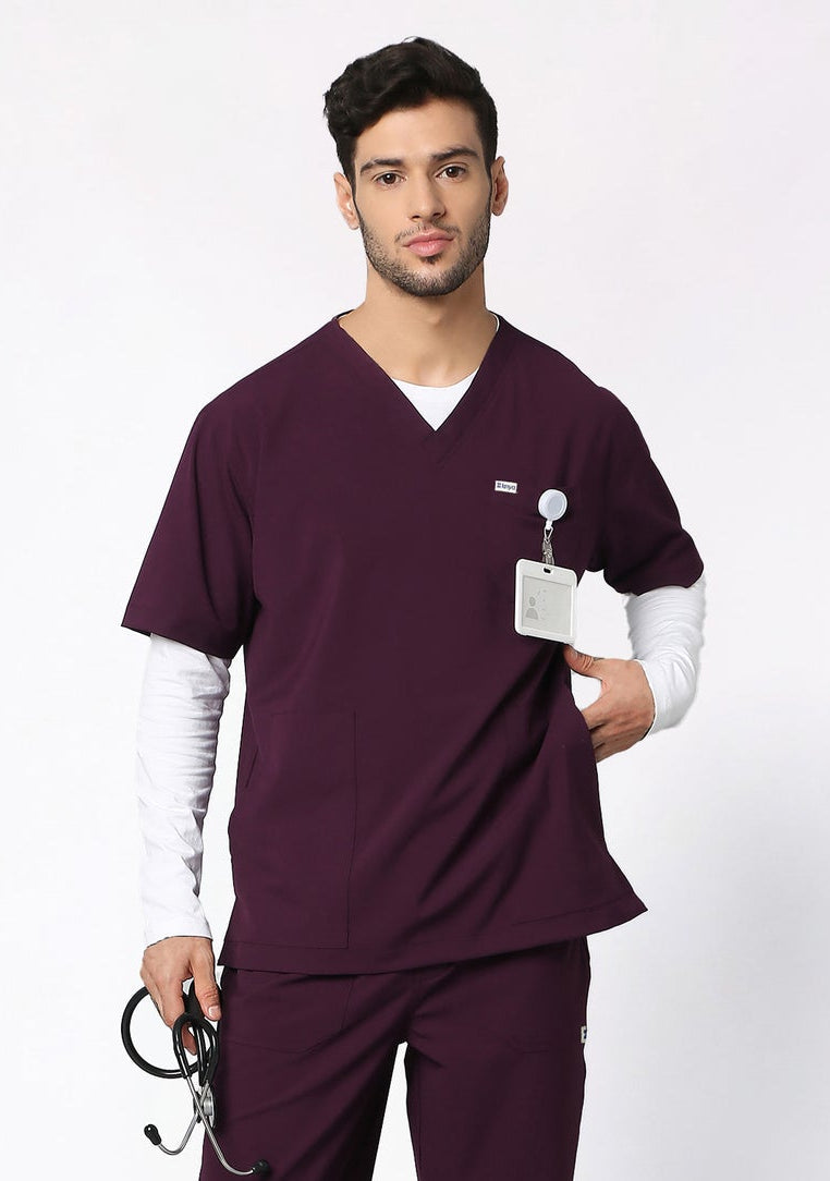 ecoflex Men's 3-Pocket (Wine) Scrub Top - Alkem
