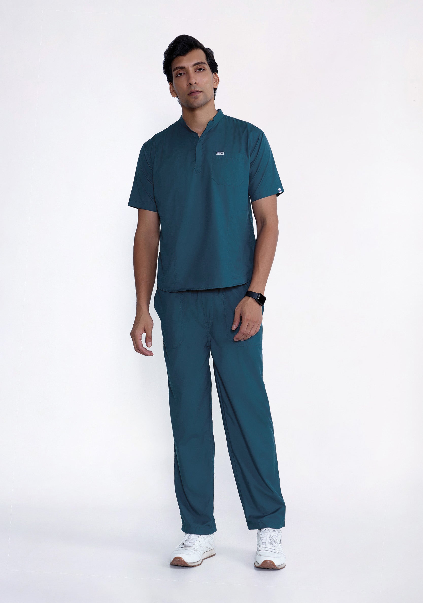 Classic Men's Mandarin Collar (Forest Green) Plus Size Scrub