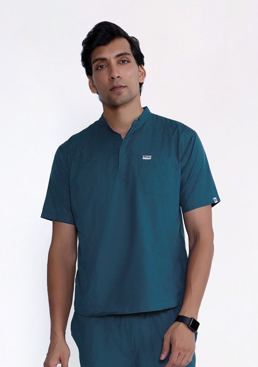 Classic Men's 3-Pocket Mandarin Collar (Forest Green) Scrub Top