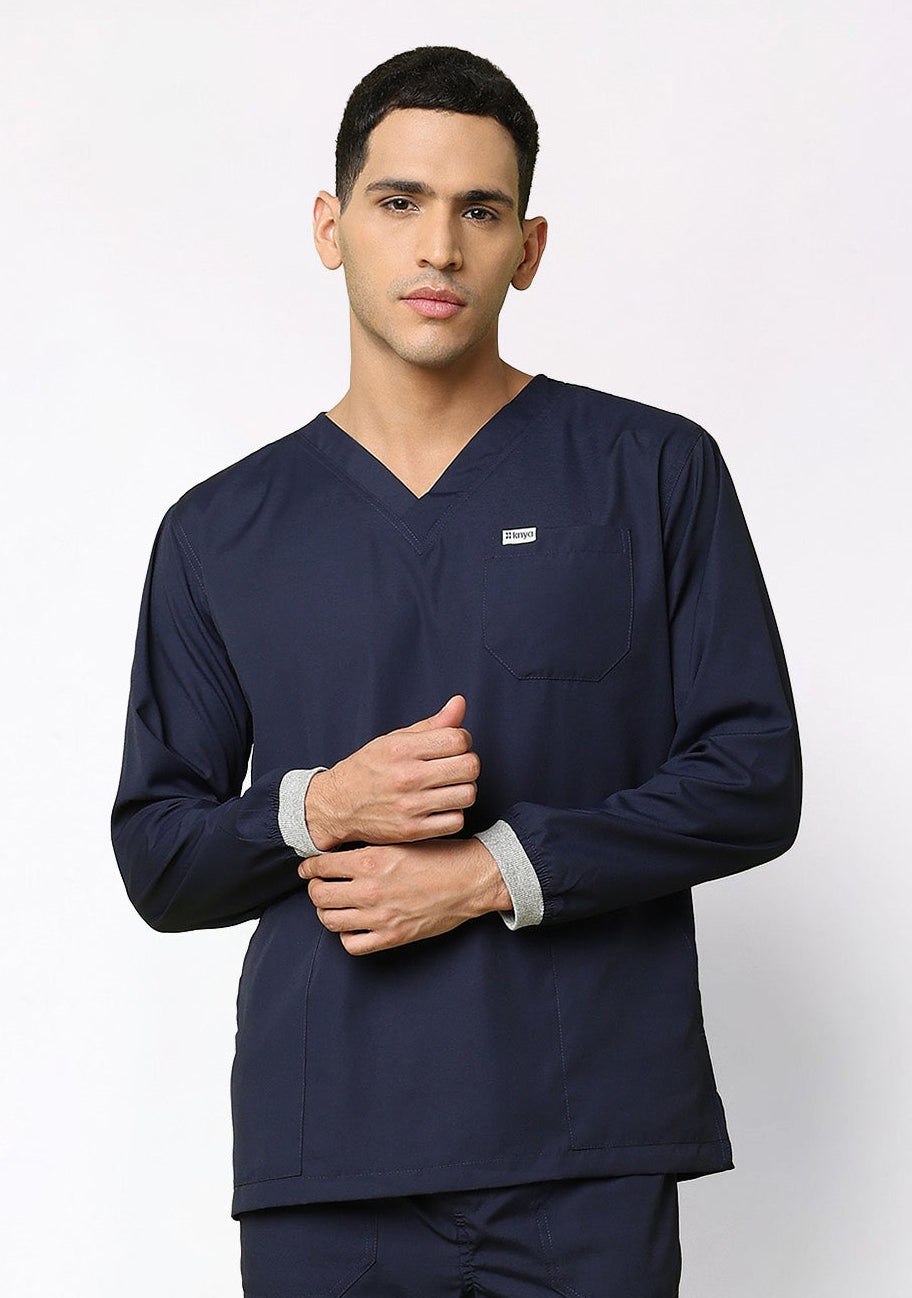 Classic Men's 3-Pocket Longsleeves (Navy) Scrub Top