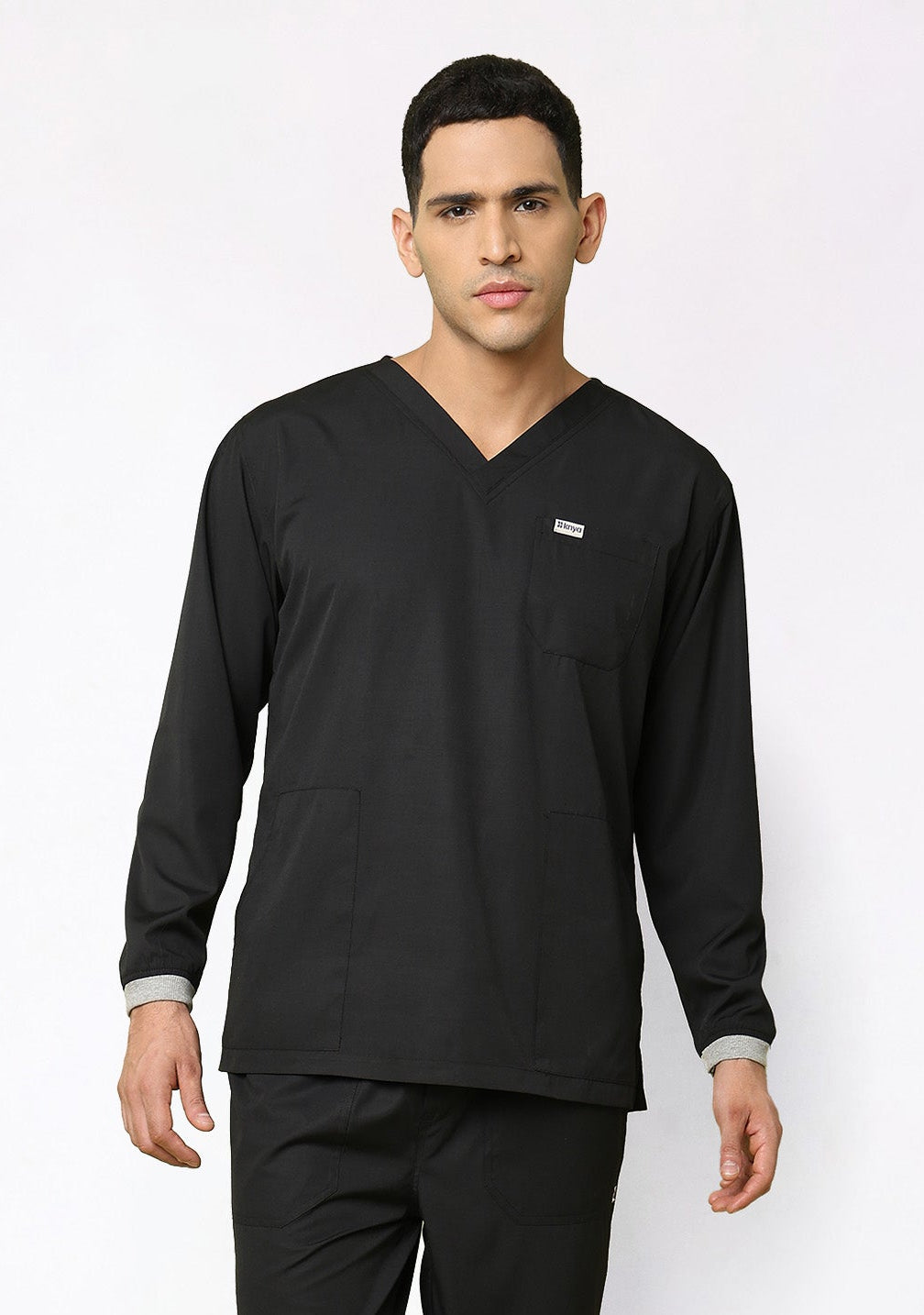 Classic Men's 3-Pocket Longsleeves (Black) Scrub Top