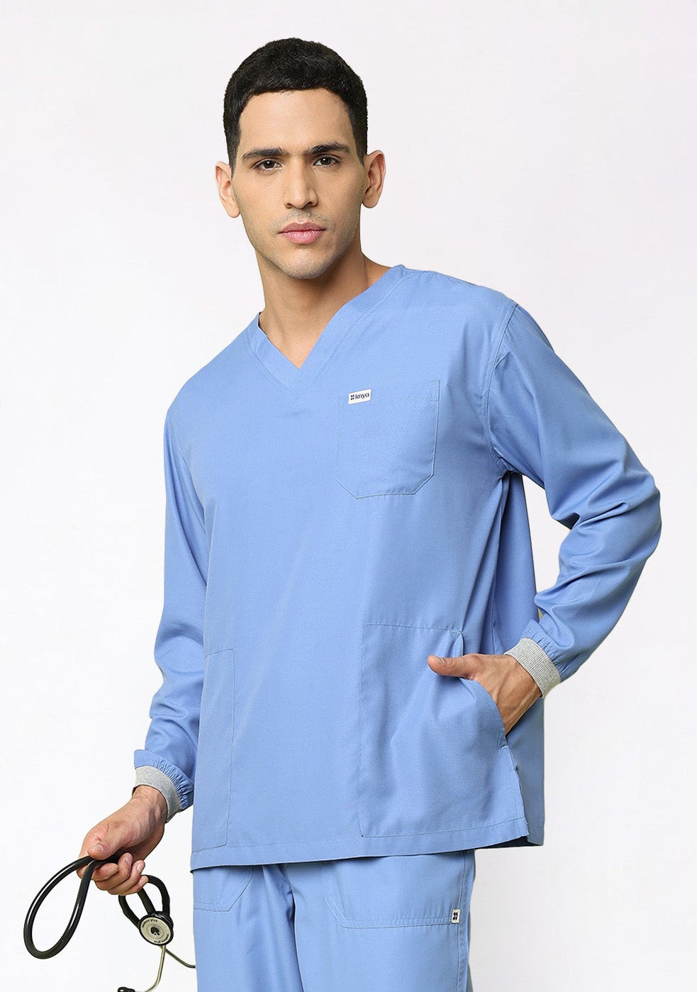 Classic Men's 3-Pocket Longsleeves (Ceil Blue) Scrub Top