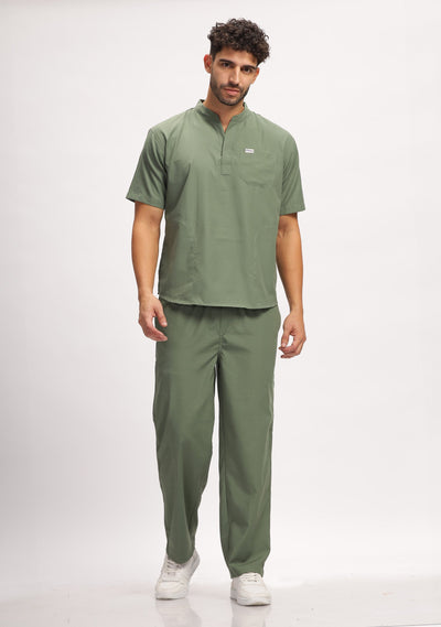 Classic Men's Mandarin Collar (Olive) Plus Size Scrub