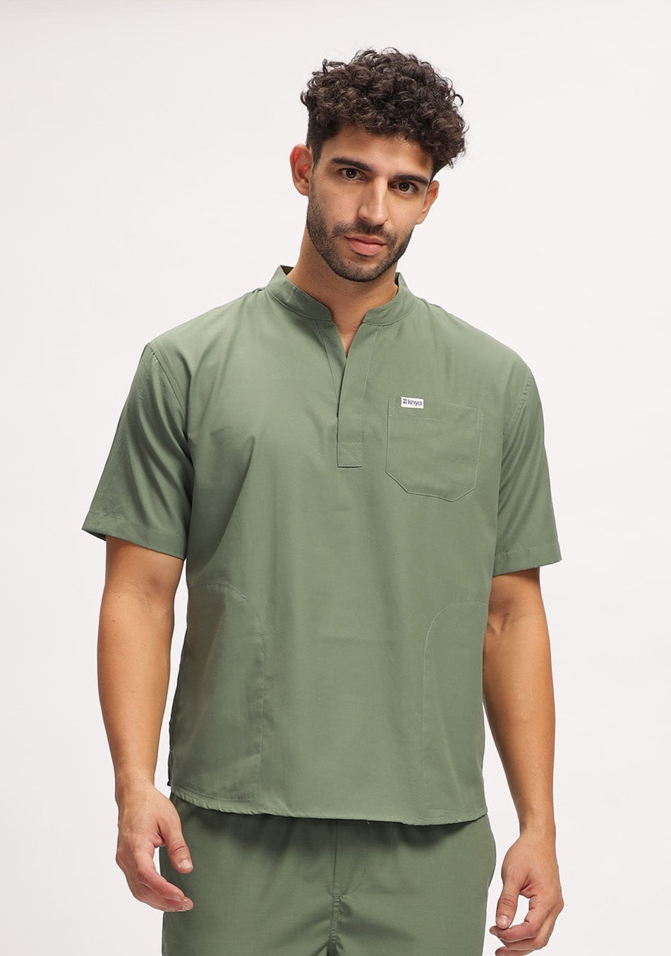 Classic Men's 3-Pocket Mandarin Collar (Olive) Scrub Top