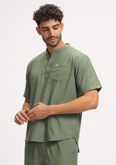 Classic Men's Mandarin Collar (Olive) Plus Size Scrub