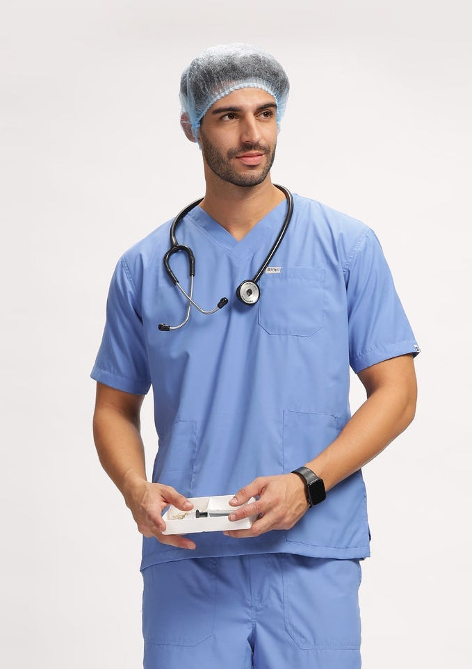 Classic Men's 3-Pocket (Ceil Blue) Scrub Top