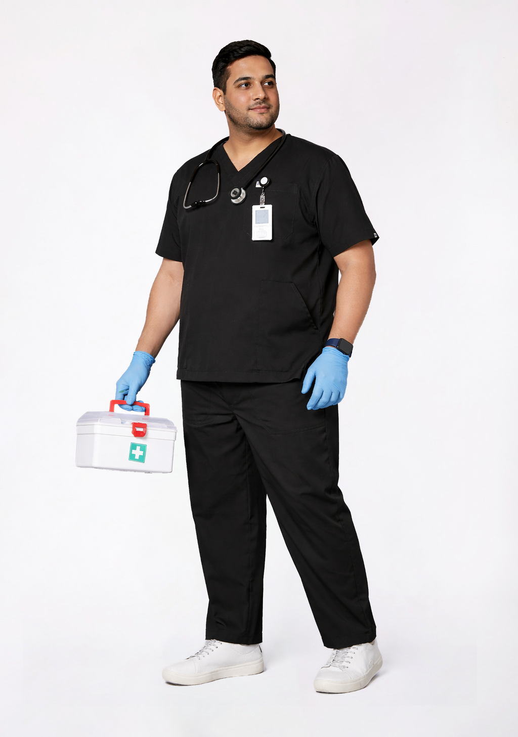 Classic Men's V-Neck (Black) Plus Size Scrub