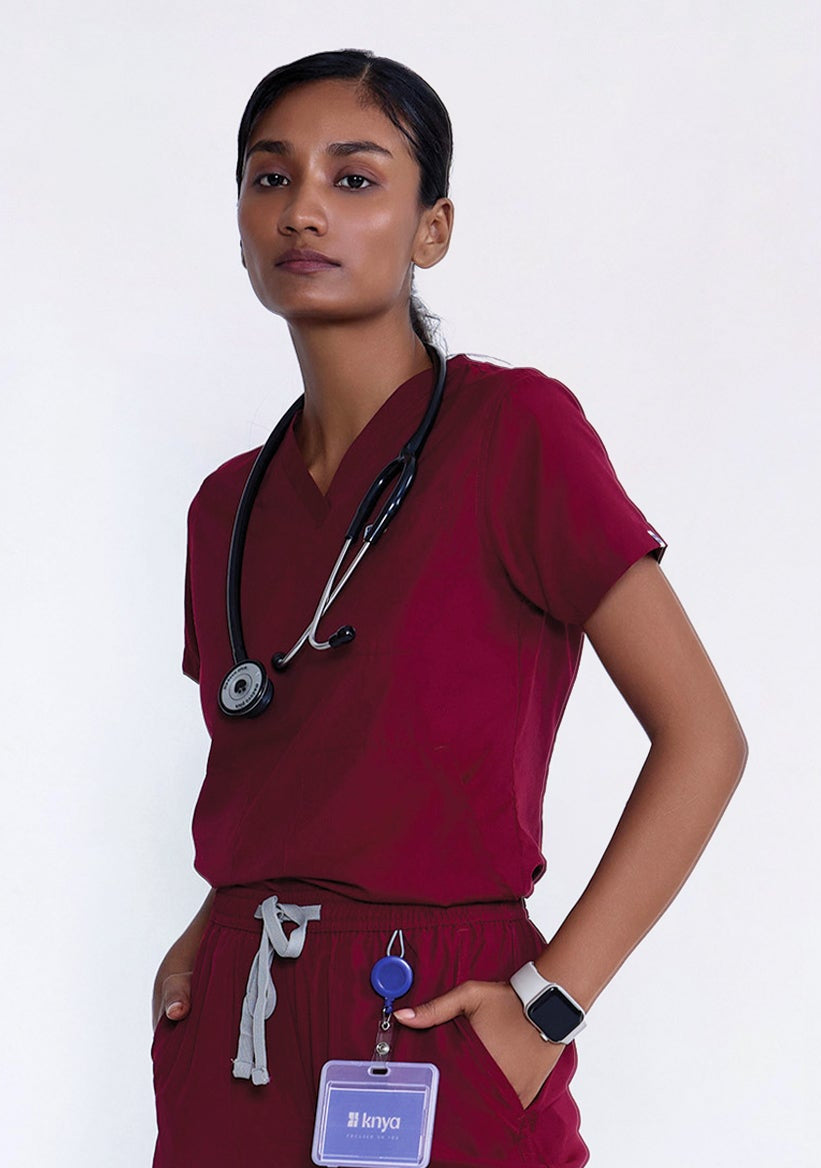 Classic Women's 3-Pocket (Maroon) Scrub Top