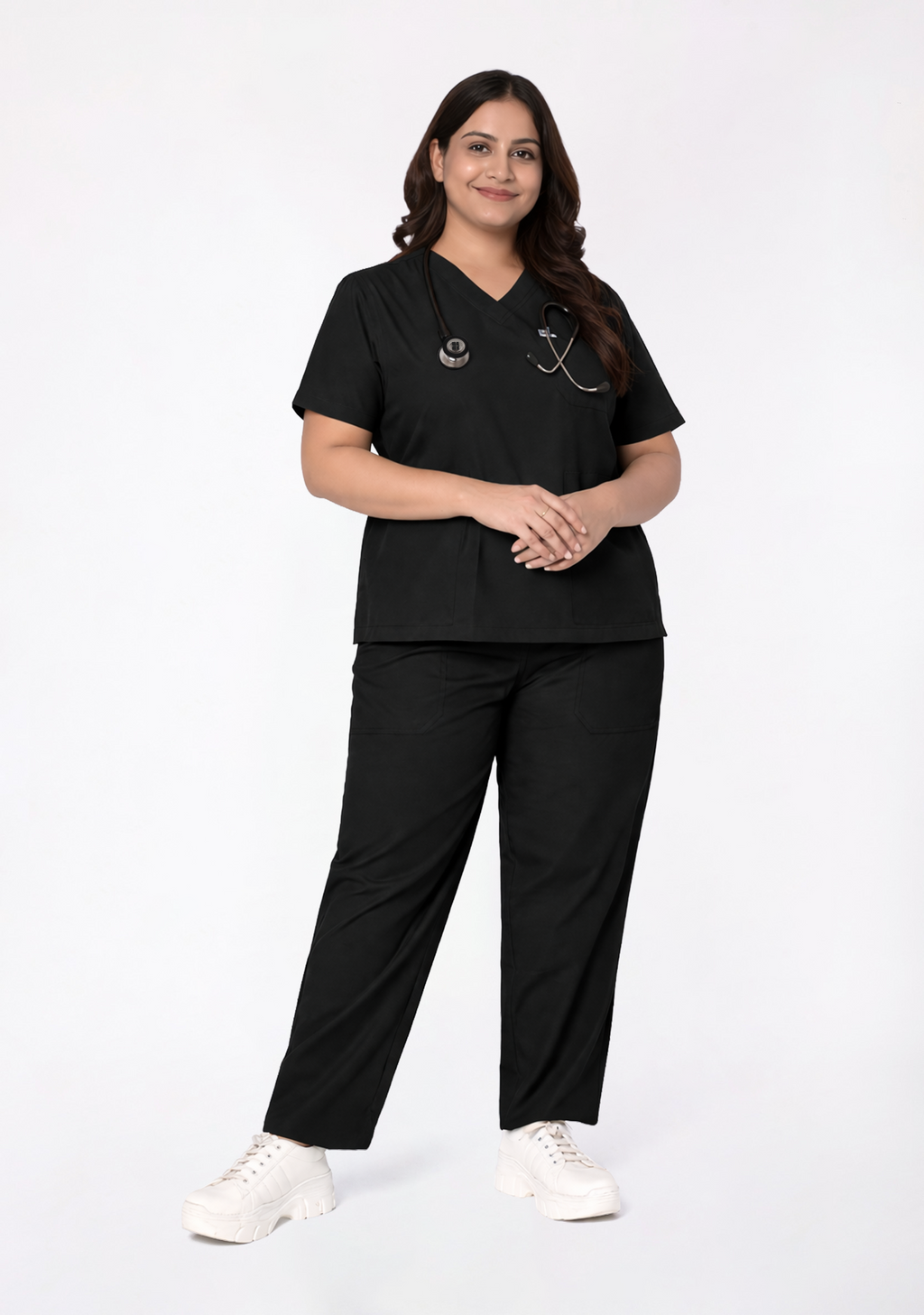 Classic Women's V-Neck (Black) Plus Size Scrub