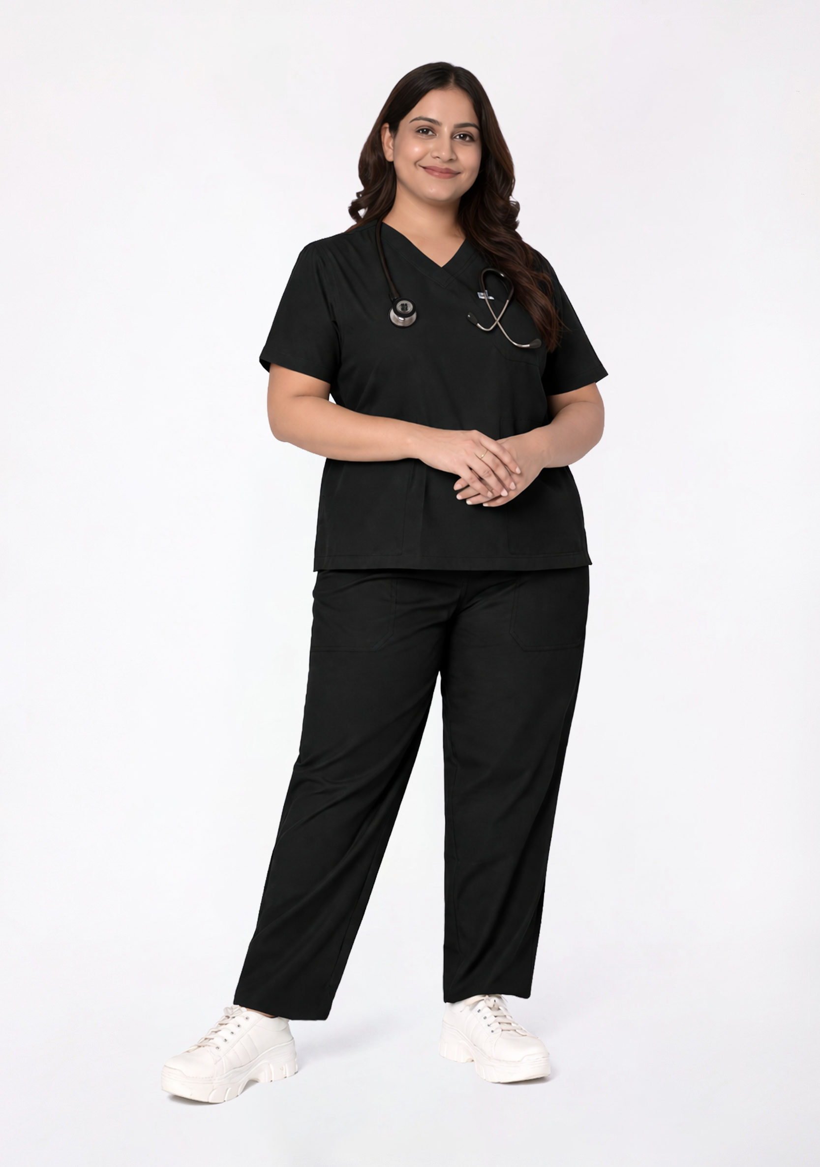 Classic Women's V-Neck (Black) Plus Size Scrub