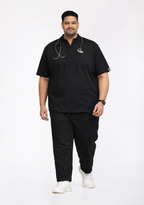 Classic Men's Mandarin Collar (Black) Plus Size Scrub