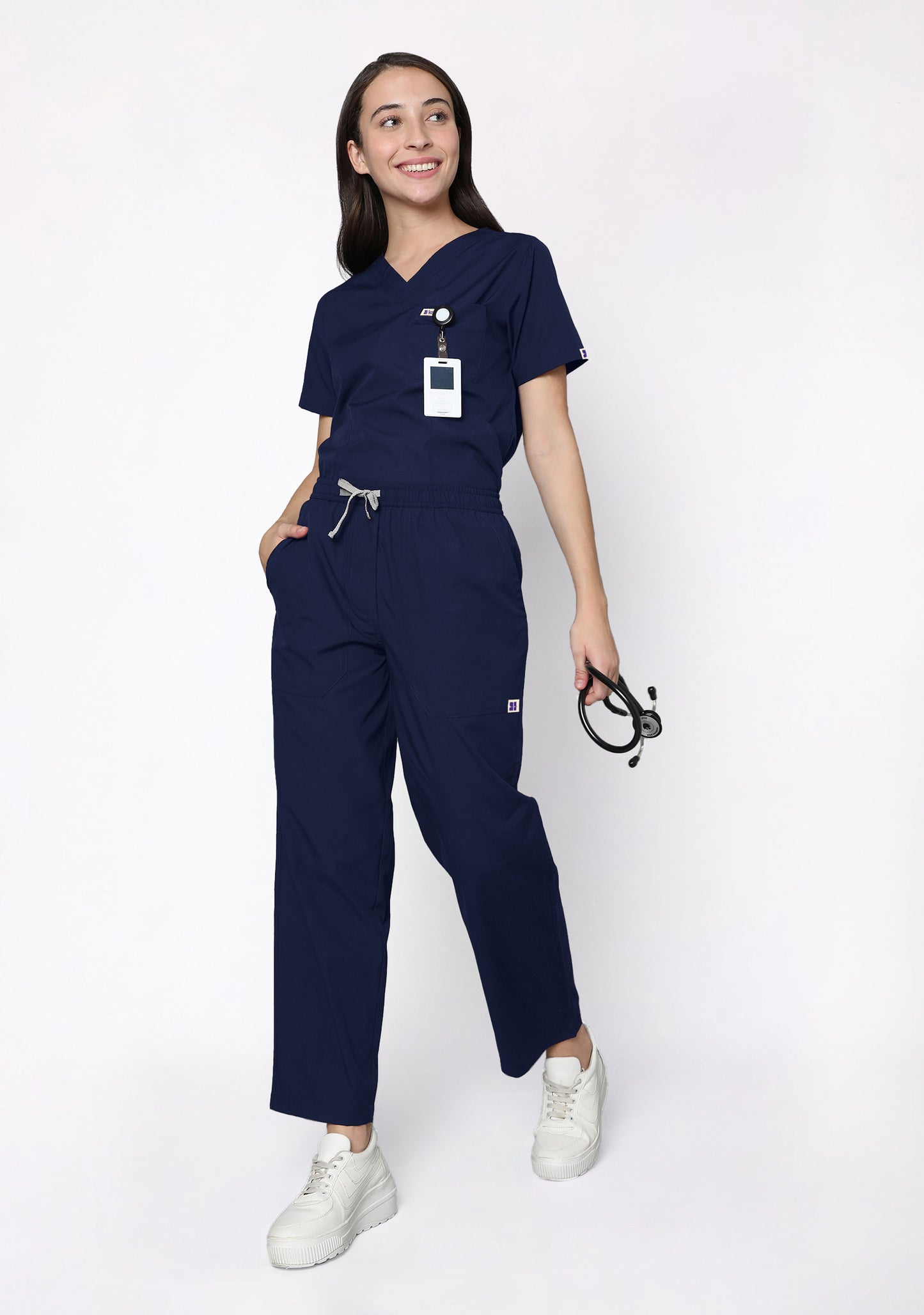 Classic Women's V-Neck (Navy Blue) Scrub