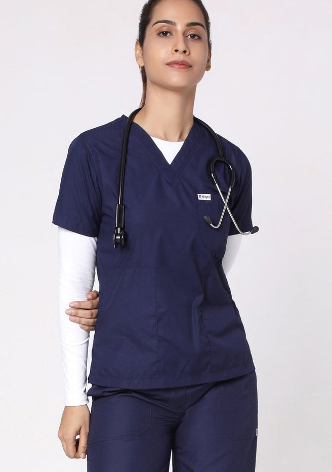 Classic Women's 3-Pocket (Navy) Scrub Top