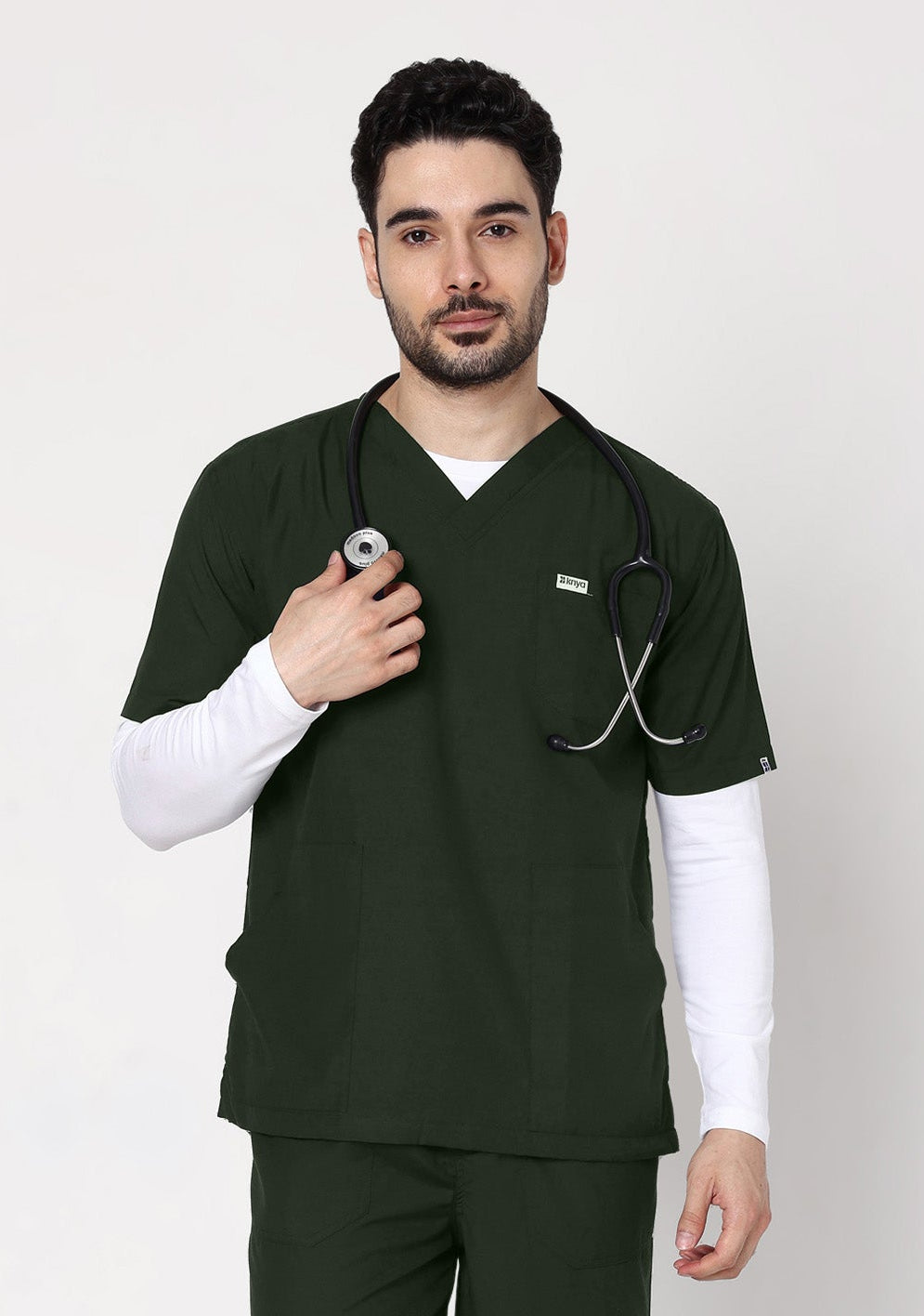 Classic Men's 3-Pocket (Military Green) Scrub Top