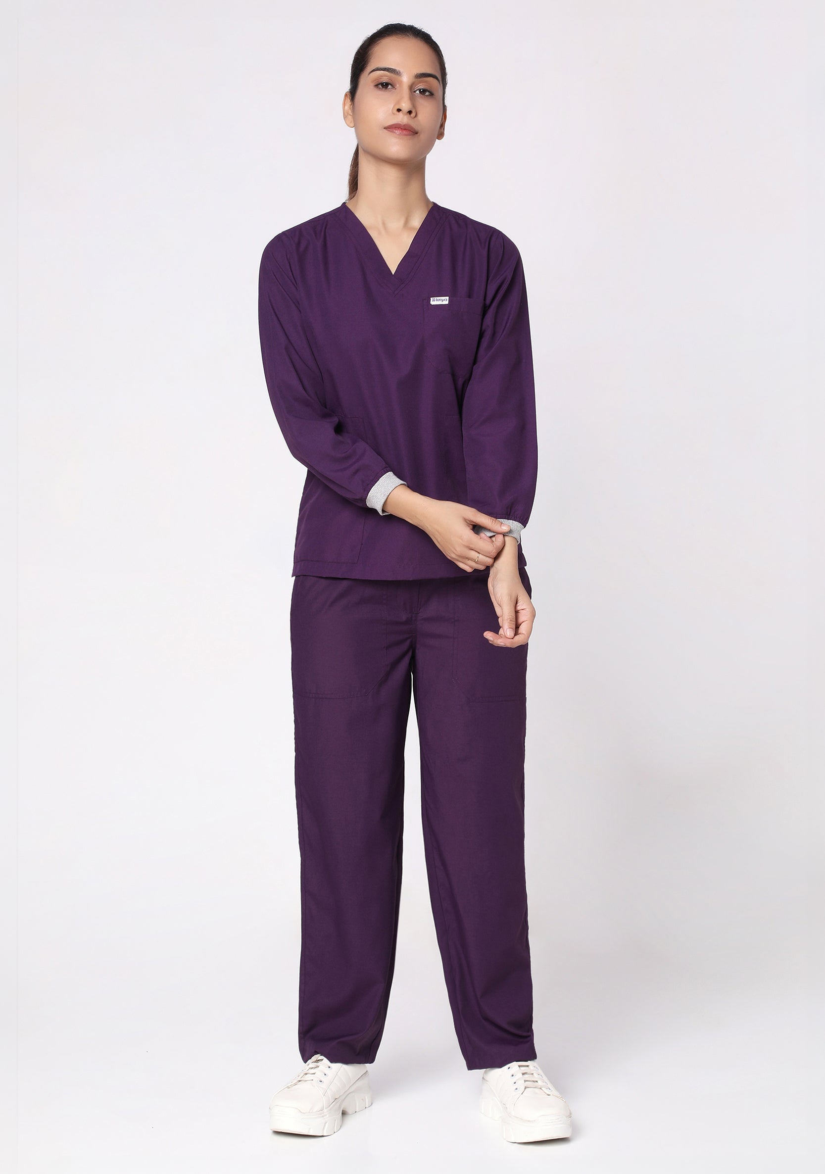 Classic Women's Longsleeves (Wine) Plus Size Scrub