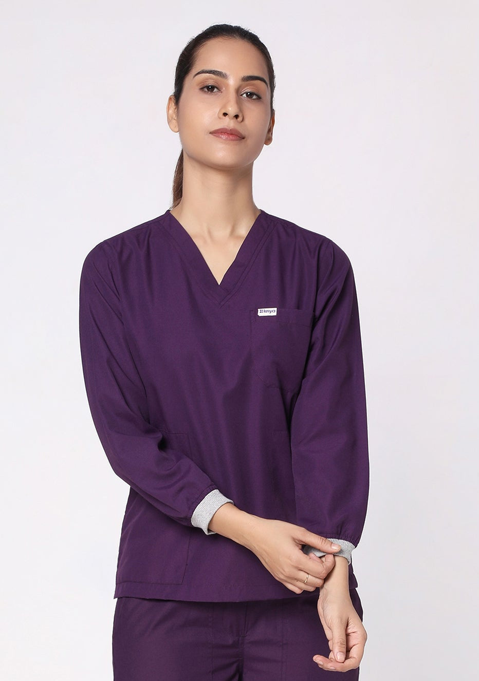 Classic Women's 3-Pocket Longsleeves (Wine) Scrub Top