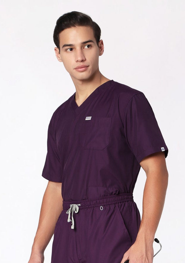 Classic Men's 3-Pocket (Wine) Scrub Top