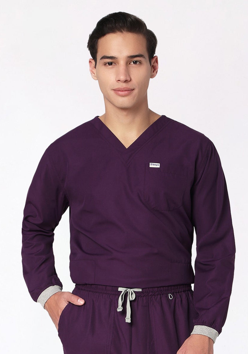 Classic Men's 3-Pocket Longsleeves (Wine) Scrub Top