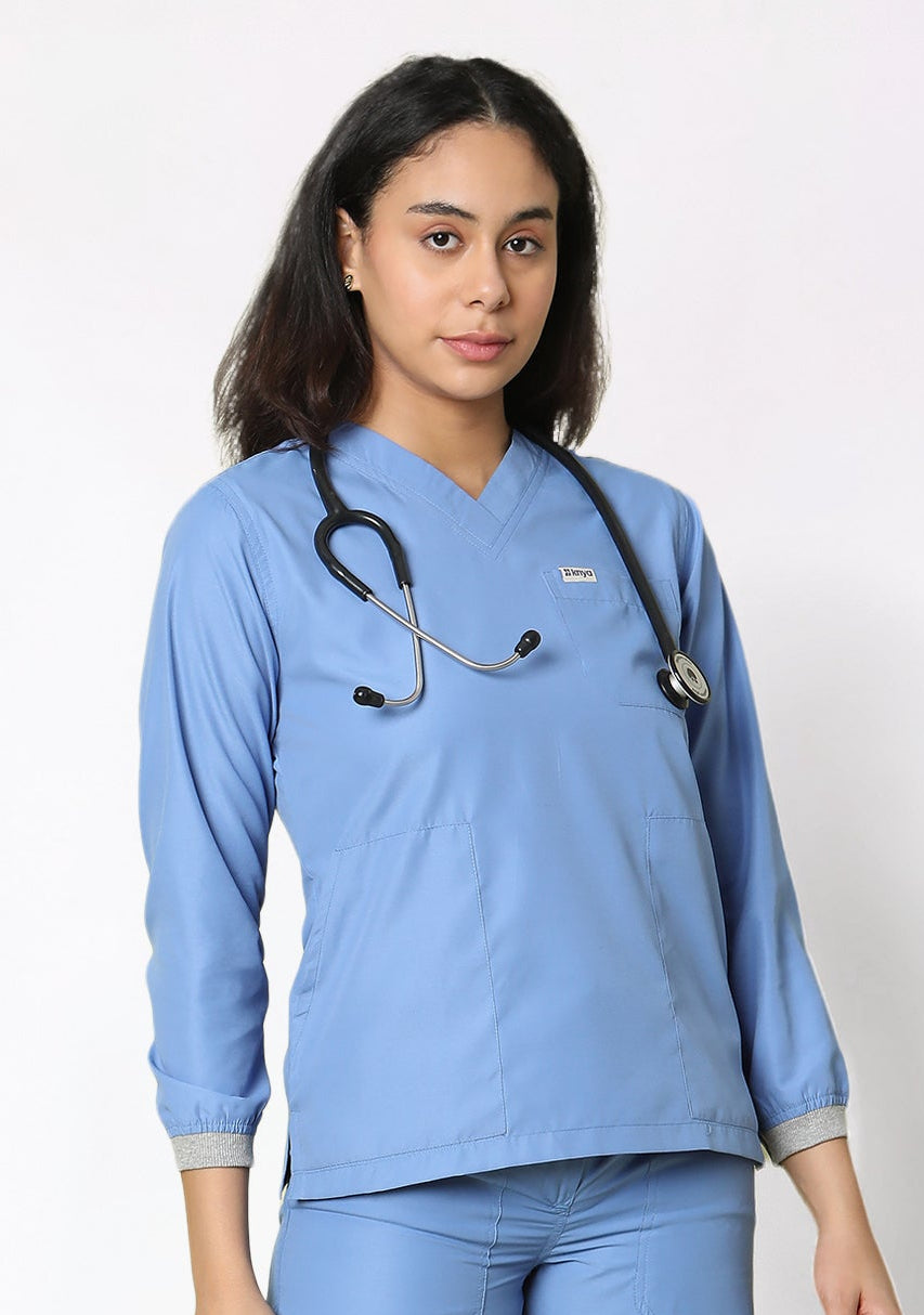 Classic Women's 3-Pocket Longsleeves (Ceil Blue) Scrub Top