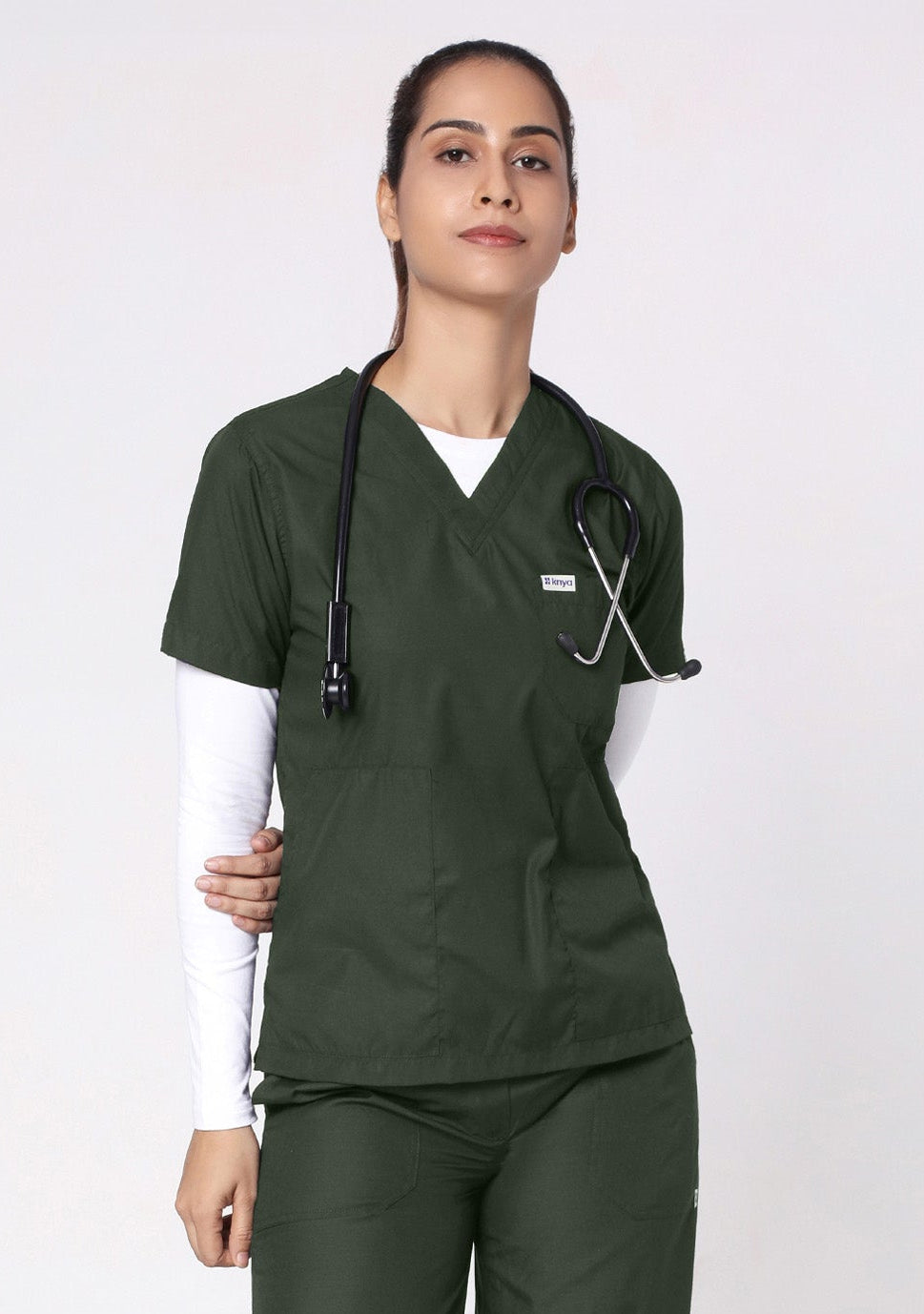Classic Women's 3-Pocket (Military Green) Scrub Top
