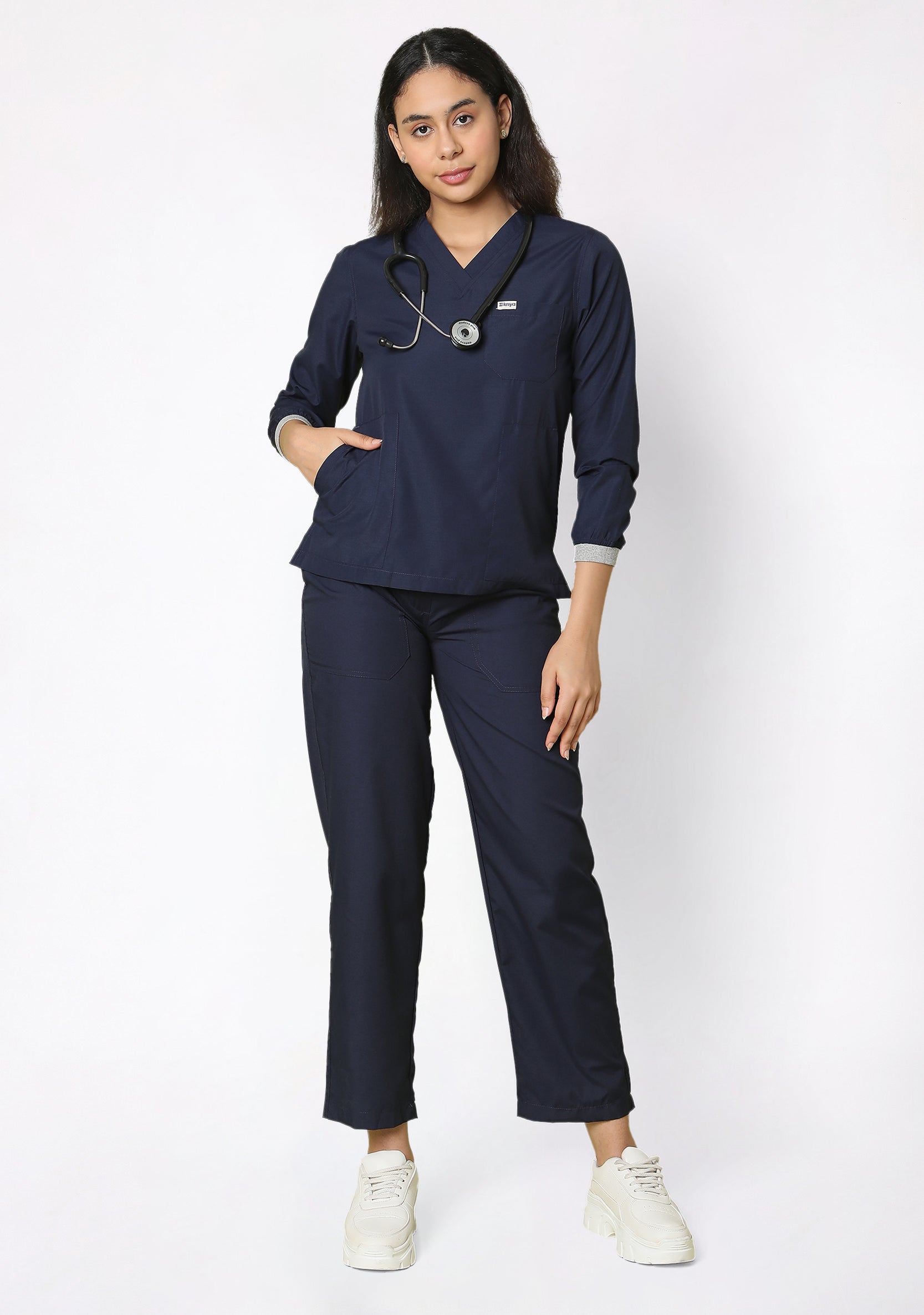 Classic Women's Longsleeves (Navy) Plus Size Scrub