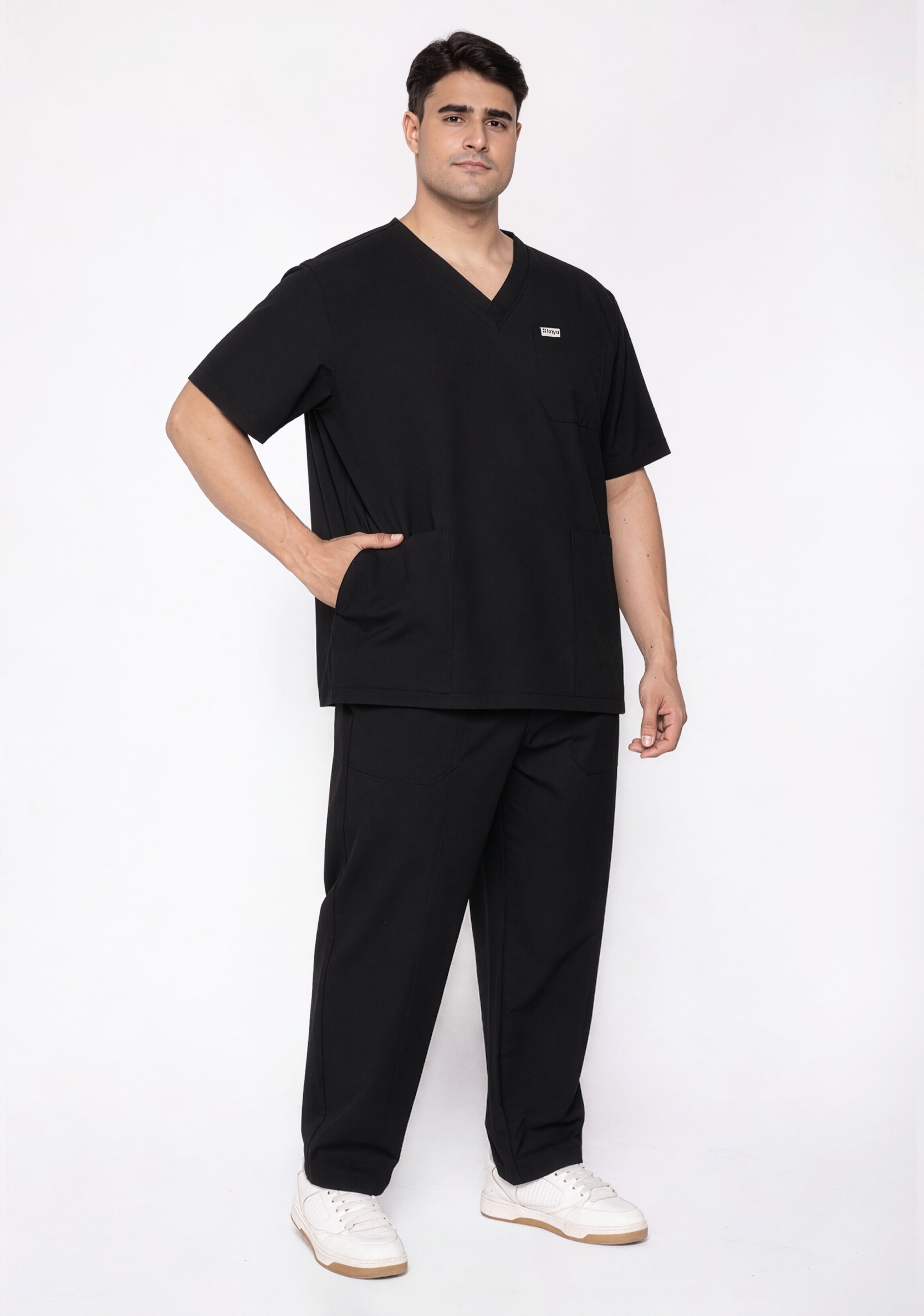ecoflex™ Men's V-Neck (Black) Plus Size Scrub