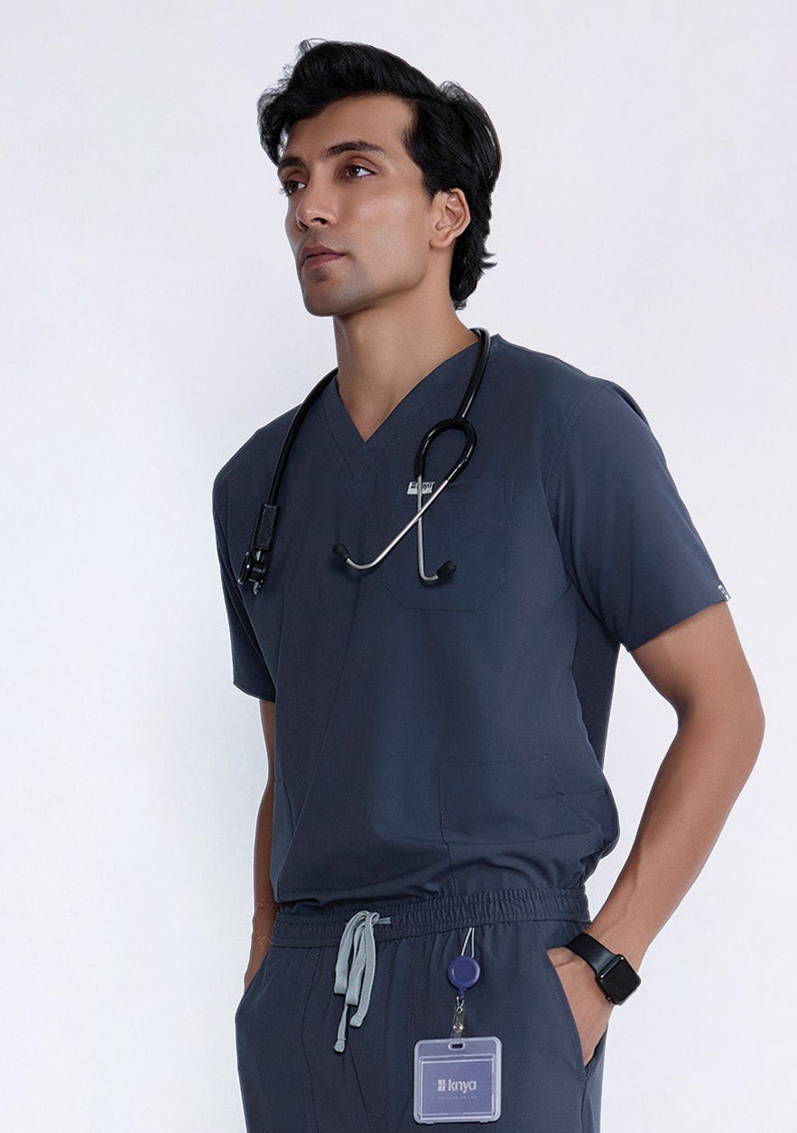 ecoflex Men's 3-Pocket (Steel Grey) Scrub Top - Alkem