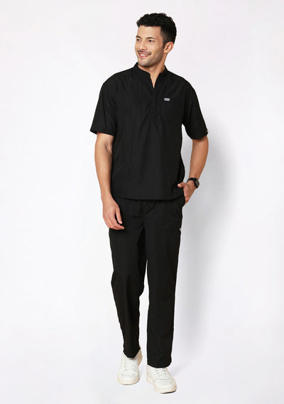 Classic Men's Mandarin Collar (Black) Plus Size Scrub