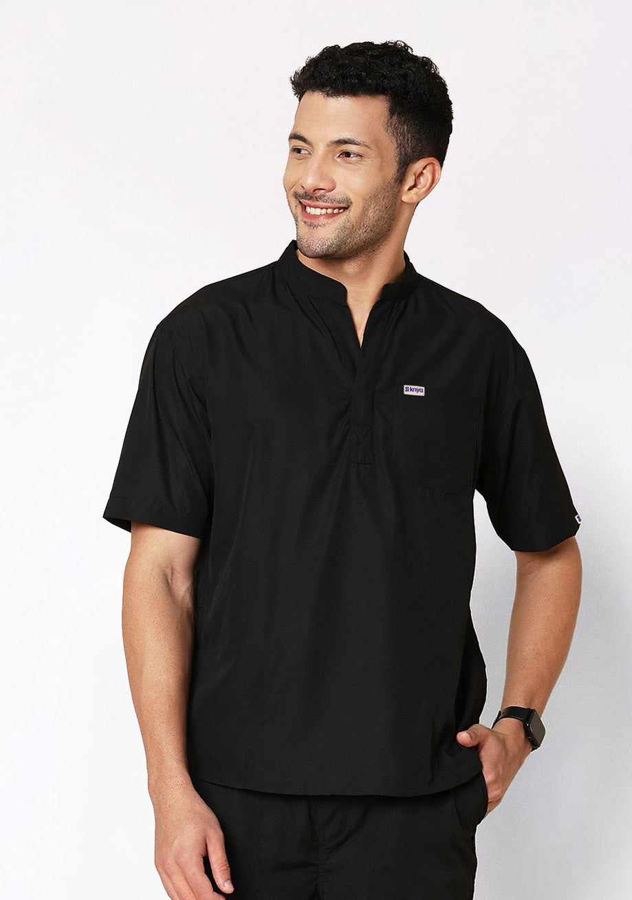 Classic Men's 3-Pocket Mandarin Collar (Black) Scrub Top