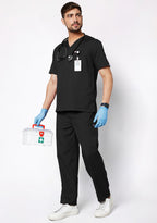 Classic Men's V-Neck (Black) Plus Size Scrub