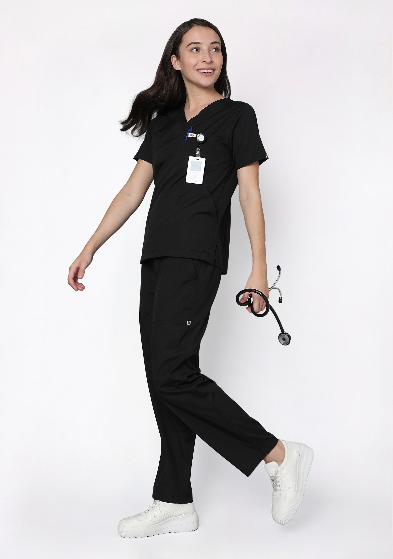 Classic Women's V-Neck (Black) Plus Size Scrub