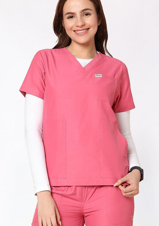 Classic Women's 3-Pocket (Hot Pink) Scrub Top