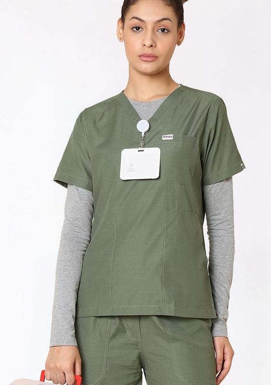 Classic Women's 3-Pocket (Olive) Scrub Top