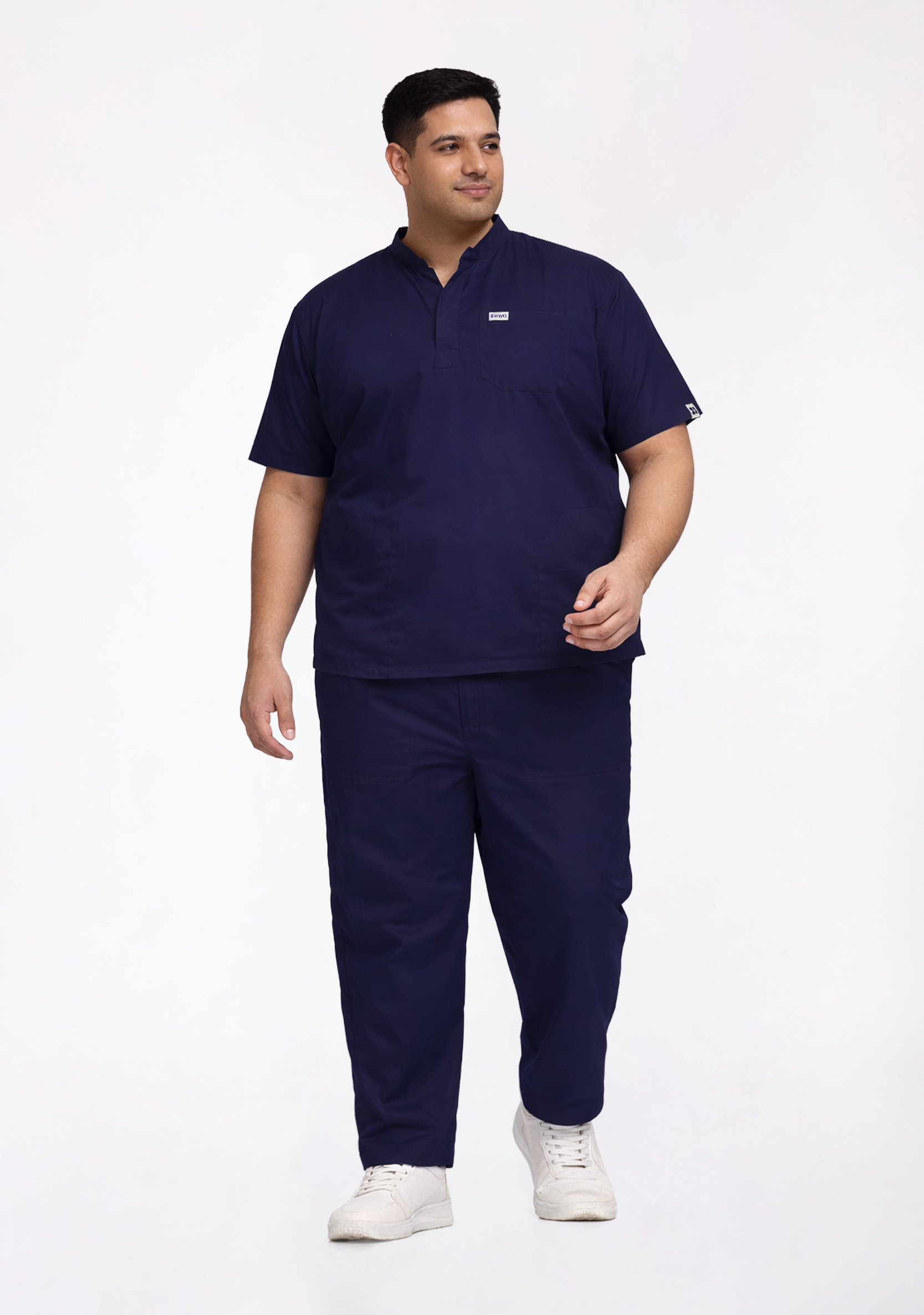 Classic Men's Mandarin Collar (Navy) Plus Size Scrub