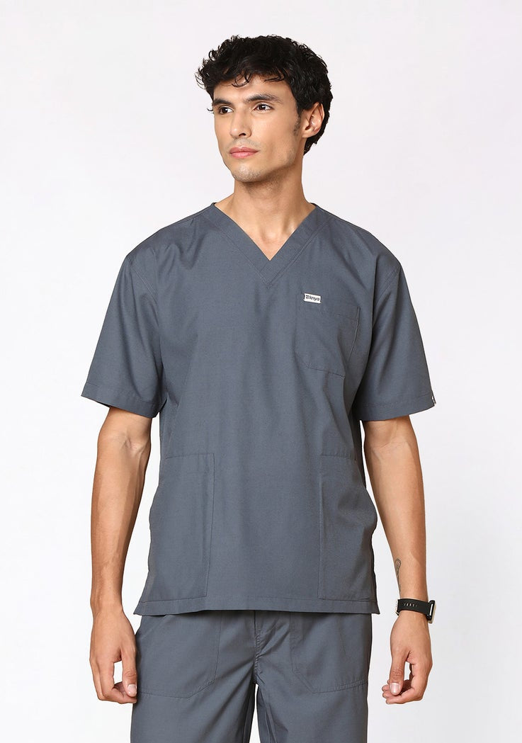 Classic Men's 3-Pocket (Heather Grey) Scrub Top