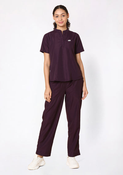 Classic Women's Mandarin Collar (Wine) Plus Size Scrub