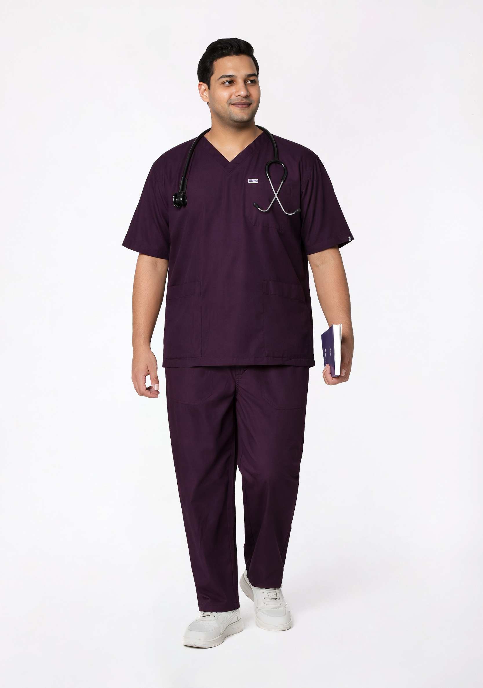 Classic Men's V-Neck (Wine) Plus Size Scrub