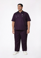 Classic Men's Mandarin Collar (Wine) Plus Size Scrub
