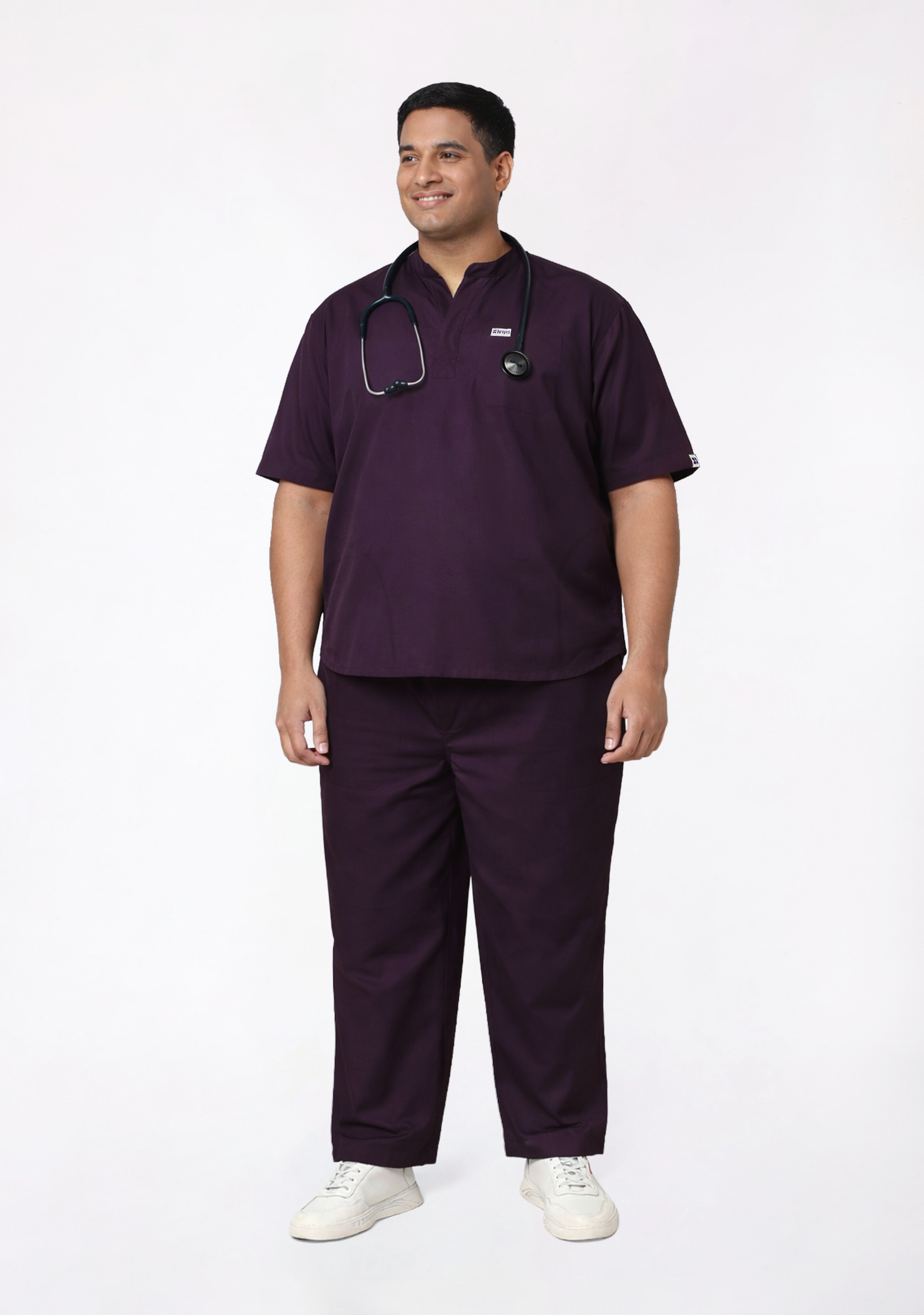 Classic Men's Mandarin Collar (Wine) Plus Size Scrub