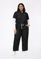 Classic Women's Mandarin Collar (Black) Plus Size Scrub