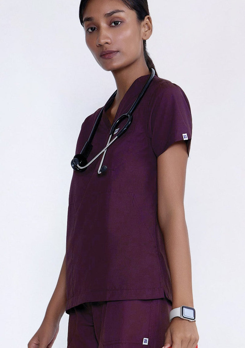 Classic Women's 3-Pocket (Wine) Scrub Top