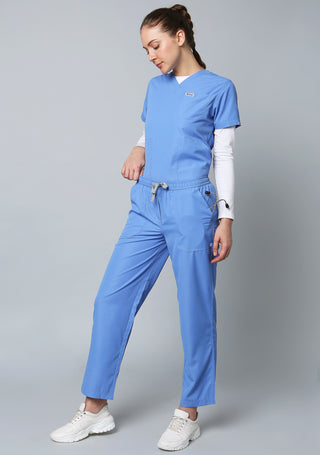 Classic Women's 5 Pocket ceil blue Scrub Suit