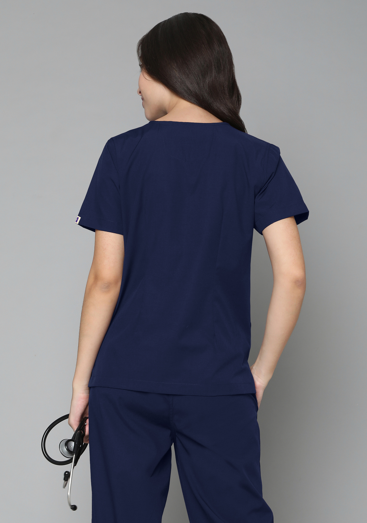 Classic Women's V-Neck (Navy Blue) Plus Size Scrub